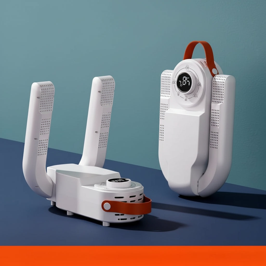 White electronic device with digital display on an orange background